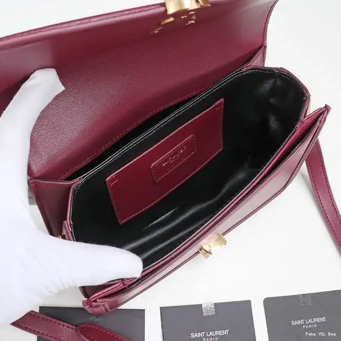 CHEAP Saint Box Laurent In Solferino Satchel Burgundy Gold Medium Leather 0324